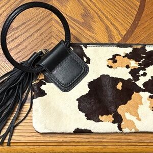 HOBO Cowhide Pattern Clutch with Black Leather Handle 6x10